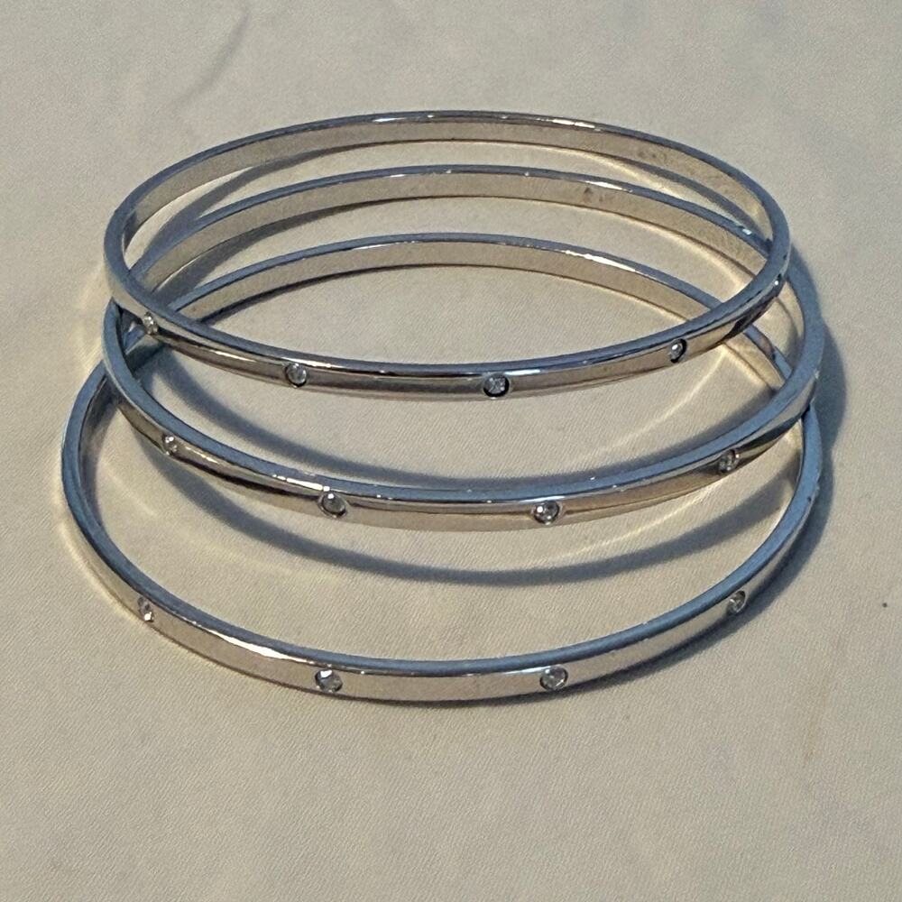 Swarovski Set Of 3 Silver Bangle Bracelets - AS IS